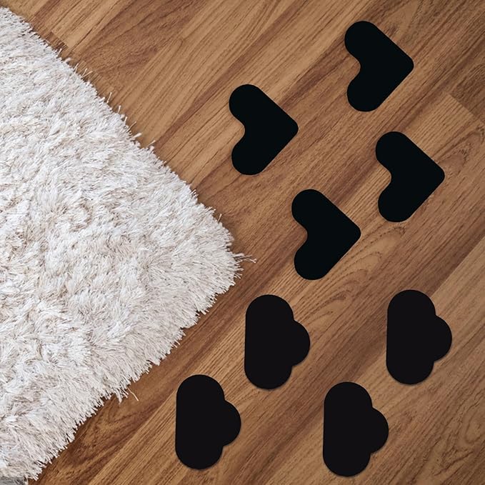 16 Pcs Non Slip Rug Sticker Grippers for Hardwood Floors and Tiles Reusable Washable Carpet Holders with Heart and Cloud Shapes to Keep Area Rugs Flat and Secure