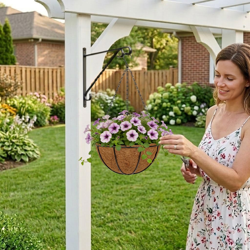 10 Inch Metal Hanging Basket with Coco Coir Liner for Flowers Planting, 6 Pack Hanging Baskets for Plants Outdoor, Round Wire Planters with Chain for Home Patio Porch Balcony Garden Decor