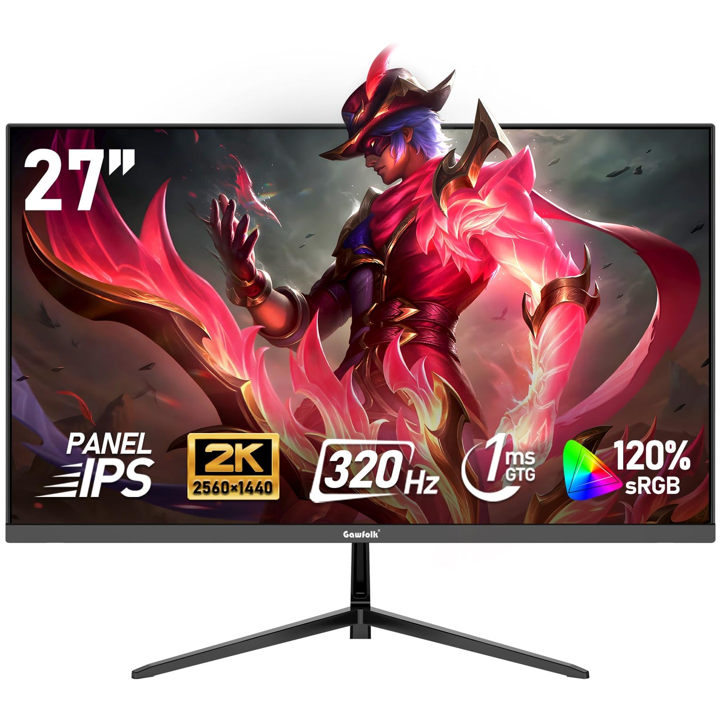 Gawfolk 27 inch IPS 2K QHD(2560  1440) PC Screen,320Hz Gaming Computer Monitor, 1ms Without Bezel, FreeSync,120% sRGB, HDMI2.0?D