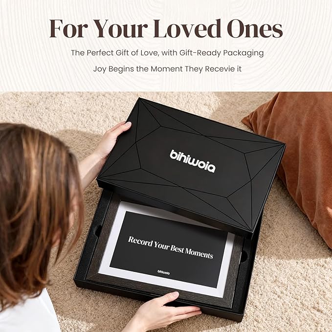 10.1'' Frameo Digital Picture Frame, 32GB WiFi Digital Photo Frame, 1280x800 IPS Touch Screen, Auto-Rotate, Slideshow, Send Photos/Videos via Free App(Black Wood Frame)