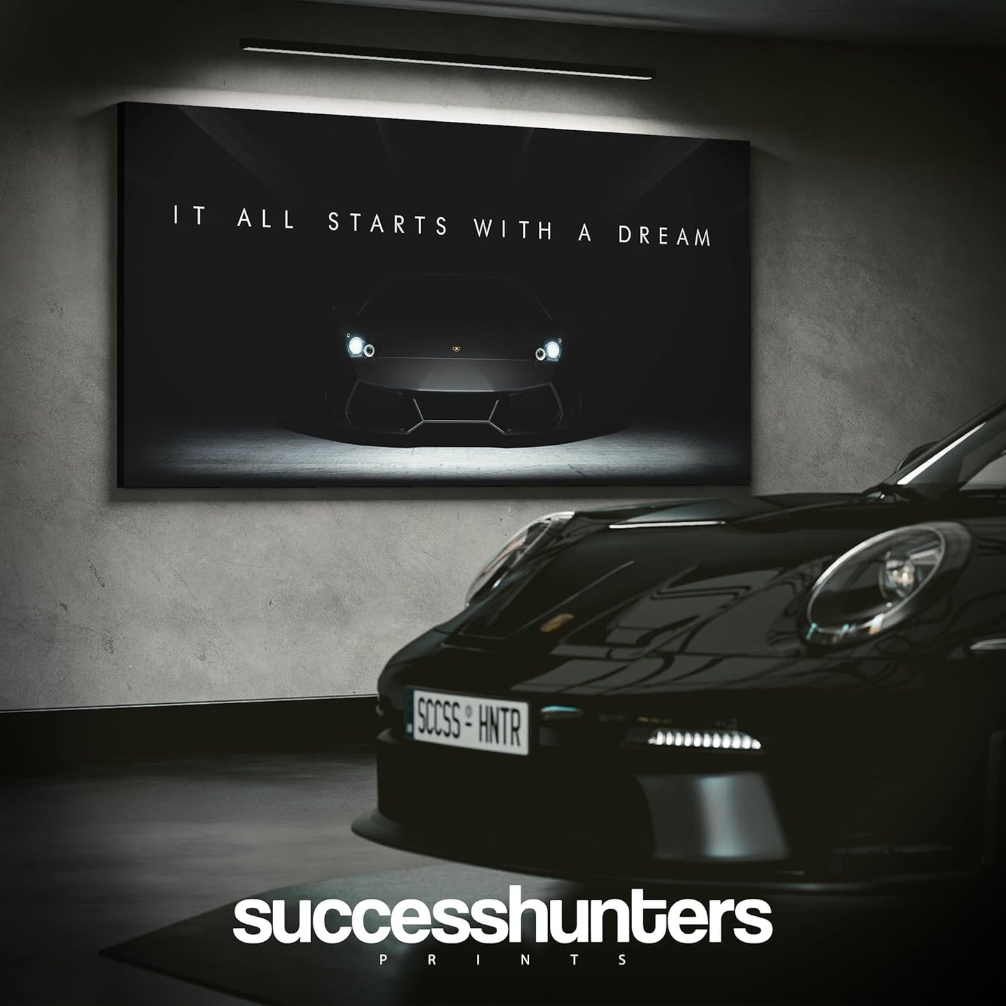 Motivational Wall Art for Office, Super Car Art Canvas, Inspirational Automotive Decor for Lamborghini Sportscar Lovers, Motivational Wall Decor for Office and Home, Inspiring Car Poster (20 X 10 in)