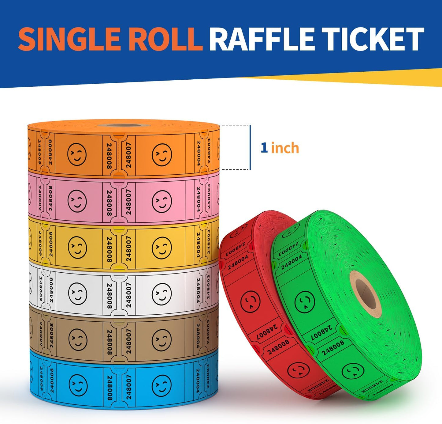 Methdic 1000 Smile Raffle Tickets White, Single Roll, Ticket for Events, Entry, Class Reward, Fundraiser & Prizes