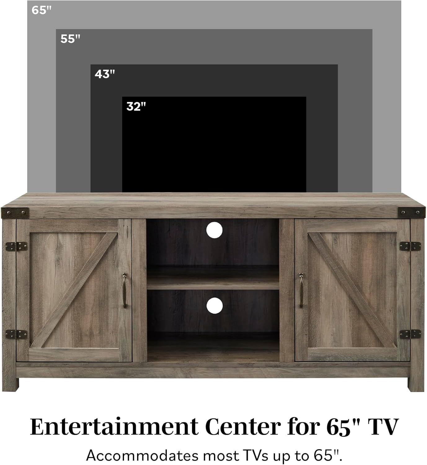 Walker Edison Georgetown Modern Farmhouse Double Barn Door TV Stand for TVs up to 65 Inches, 58 Inch, Rustic Oak