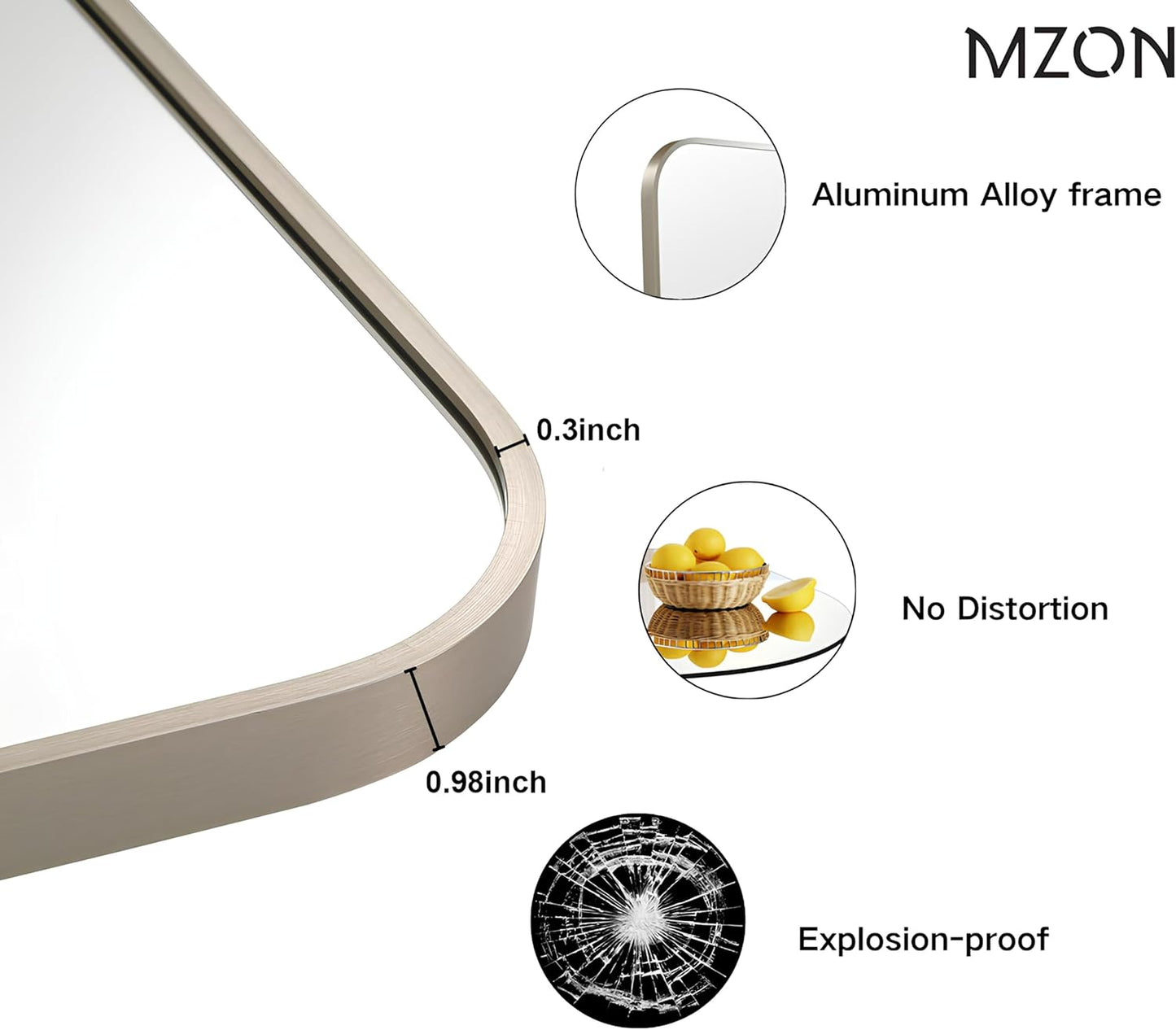 MZON 16x20Inch Brushed Nickel Bathroom Mirror, Rectangle Wall Mounted Mirror for Bathroom or Dresser, Anti-Rust Frame&Tempered Glass, Hangs Horizontally/Vertically - Space-Saving Modern Decor