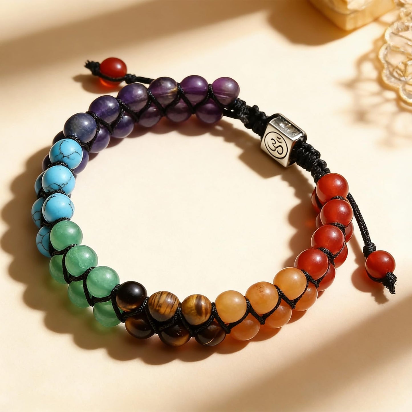 Long tiantian 7 Chakra Bracelets for Women Crystals and Healing Stones Jewelry Colorful Beaded Bracelets with a Meaningful Card