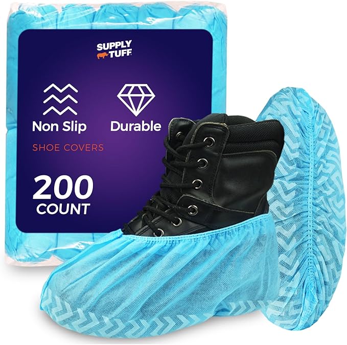 Shoe Covers Disposable Non Slip, 200 Pack (100 Pairs), Durable Non Woven Boot Covers for Indoors, One Size Fits Most
