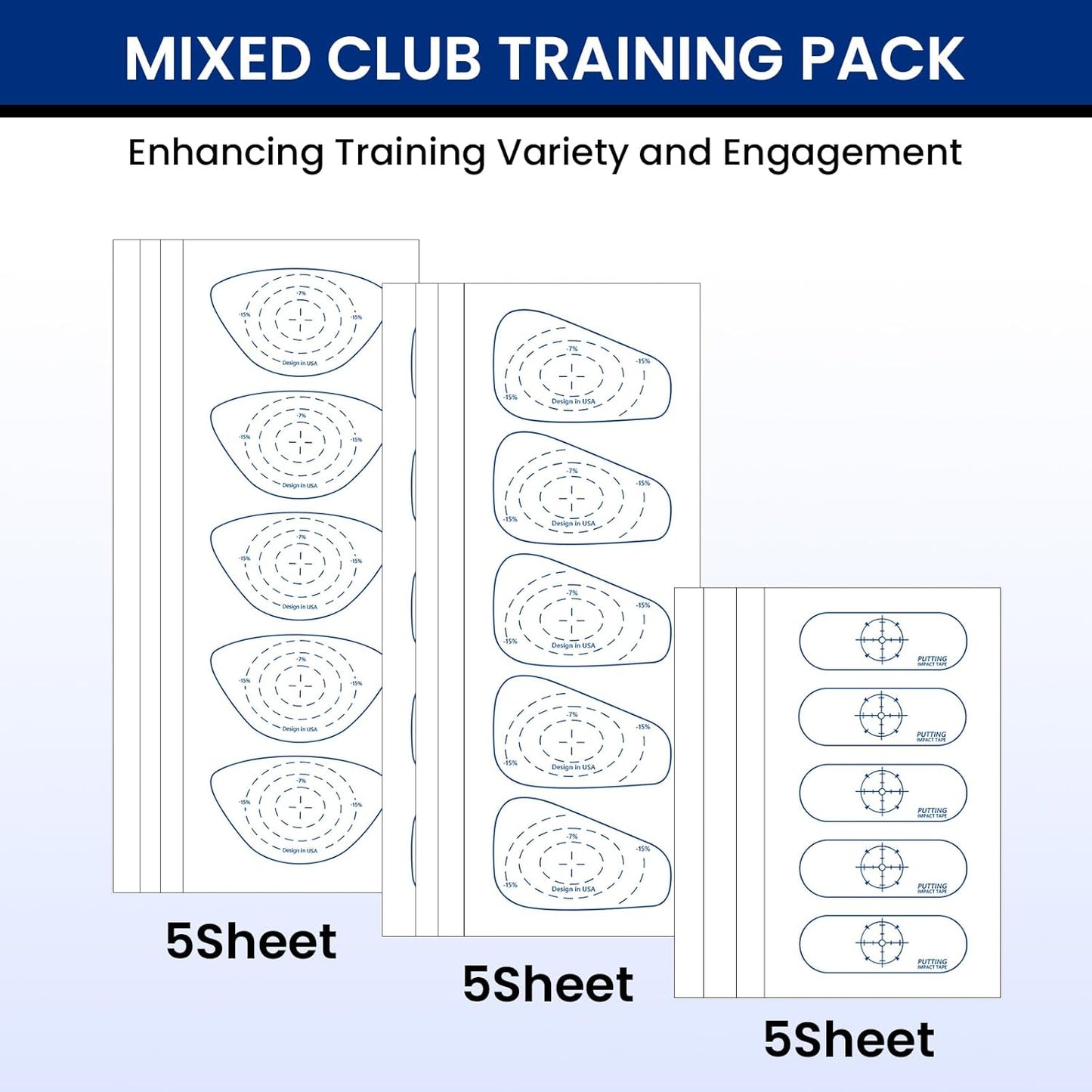 FINGER TEN Golf Impact Tape 75/150/375 Pcs Value Set Golf Club Impact Stickers Labels for Driver Woods Irons Putters, Self-Teaching Training Aid for Swing Practice