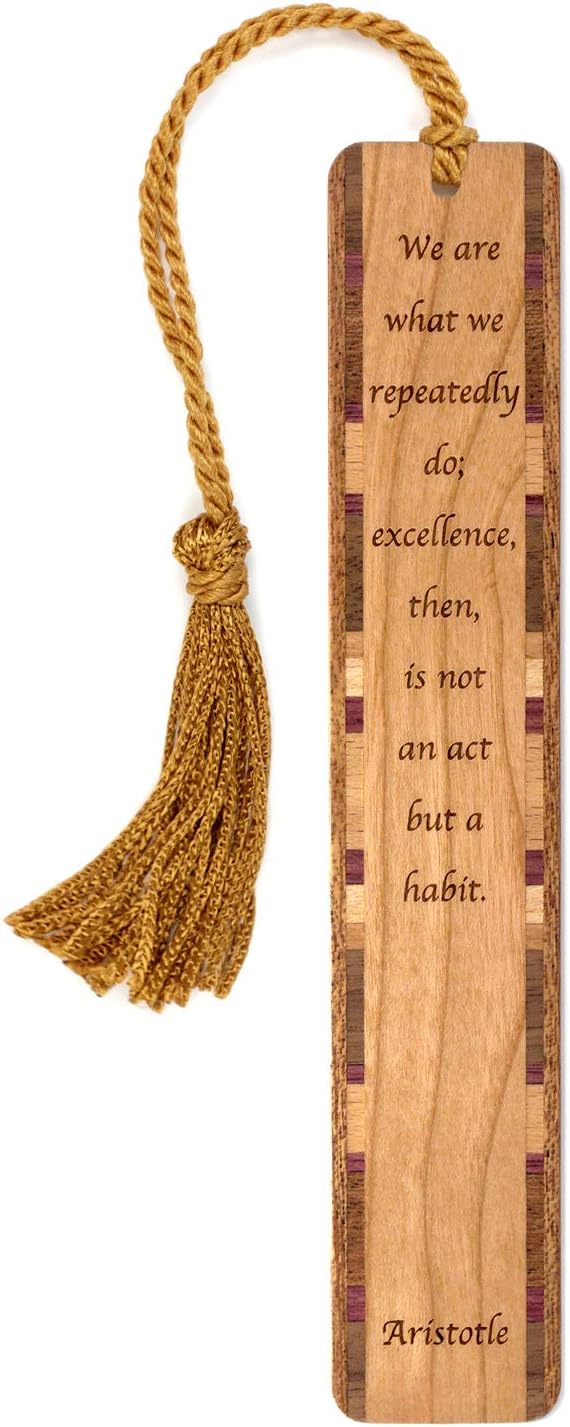 Personalized Aristotle Excellence Quote, Engraved Wooden Bookmark - Made in USA - Also Available Without Personalization