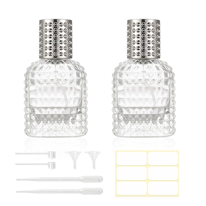 2 Pack 30ml Refillable Spray Perfume Bottles, Empty Clear Perfume Atomizer, Portable Perfume Mist Spray Bottle Travel Perfume Dispenser (30ML, Silver)