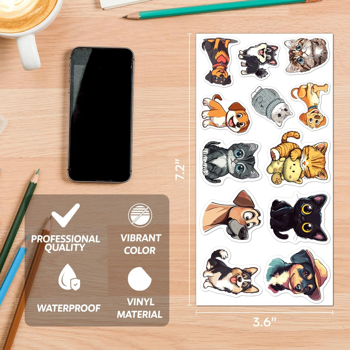 Cute Dog and Cat Stickers Pack for Kids Teens Animal Lovers Vinyl Waterproof Laptop Water Bottle Journal Scrapbook Planner 108Pcs Mixed Cartoon Pet Designs Bumper Motorcycle