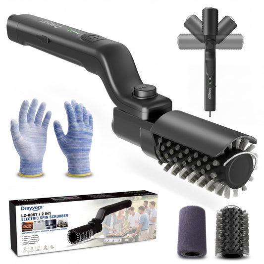 Drayvorx Electric Grill Brush, High Torque Grill Brush with 3-Speed Modes, 20kg Max Torque BBQ Cleaner Safe for Porcelain Cast Iron Stainless Steel, Reinforced Steel Bristles, Type-C Rechargeable