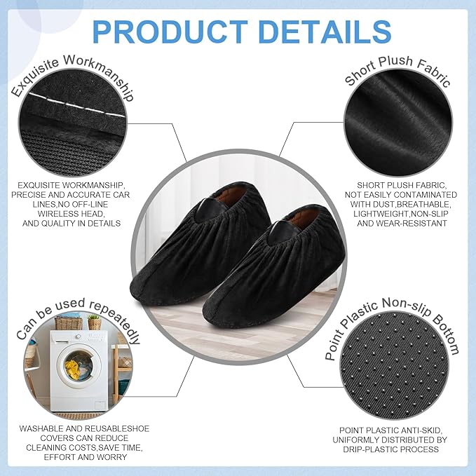 JaGely 11 Pairs Reusable Non Slip Cloth Shoe Covers Washable Thickened Boot Shoe Covers for Indoors and Households(Black)