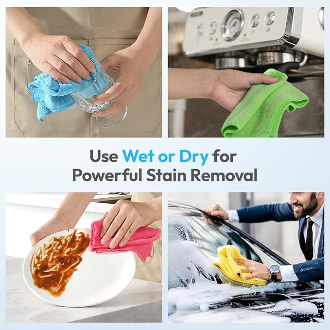 Microfiber Cleaning Cloths 12x12IN 24Pack Colour Lint Free Kitchen Cloths - Extra Thick, Streak-Free, Lint-Free, Fast Absorbent - Reusable Multi-Purpose Housekeeping Rags for Cars, Dishes, Floors