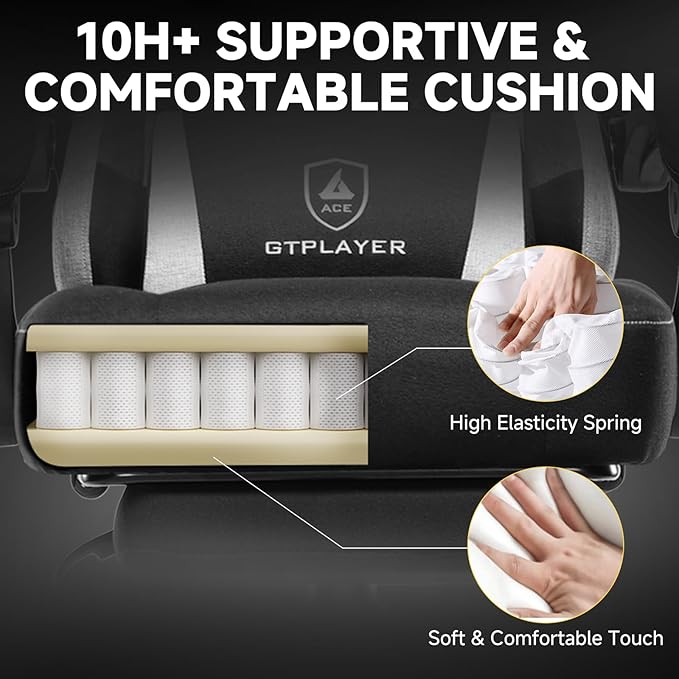 GTPLAYER Gaming Chair, Fabric Computer Office Chair with Pocket Spring Cushion, Ergonomic Office and Gaming, Video Gaming Chair with Linkage Armrests, High Back Desk Chair with Adjustable Recliner