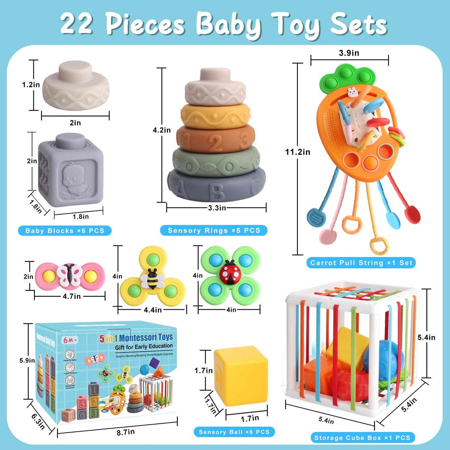 Vinlon Montessori Toy Set for Toddler Aged 6+ Month -Sensory Fine Motor Skill Learning Toys for Baby Boys Girls. Easter Basket Stuffers Valentine's Day Gift for 1 2 Years Old