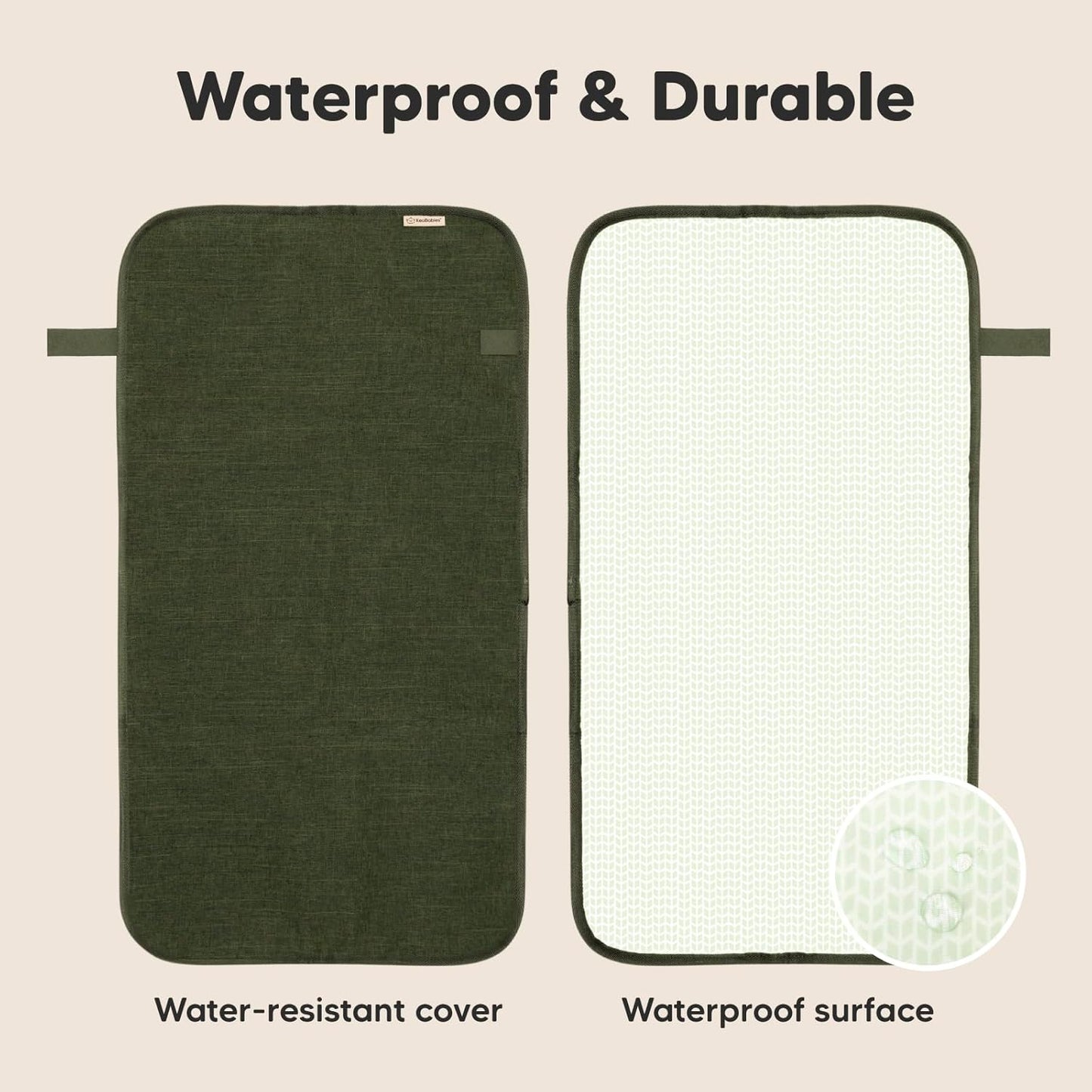 KeaBabies Portable Diaper Changing Pad, Easy Wipe Clean - Foldable Waterproof Baby Changing Mat for Diaper Bag, Compact, Lightweight, 25x13 Baby Changer Travel Essential, Machine Washable (Dark Olive)