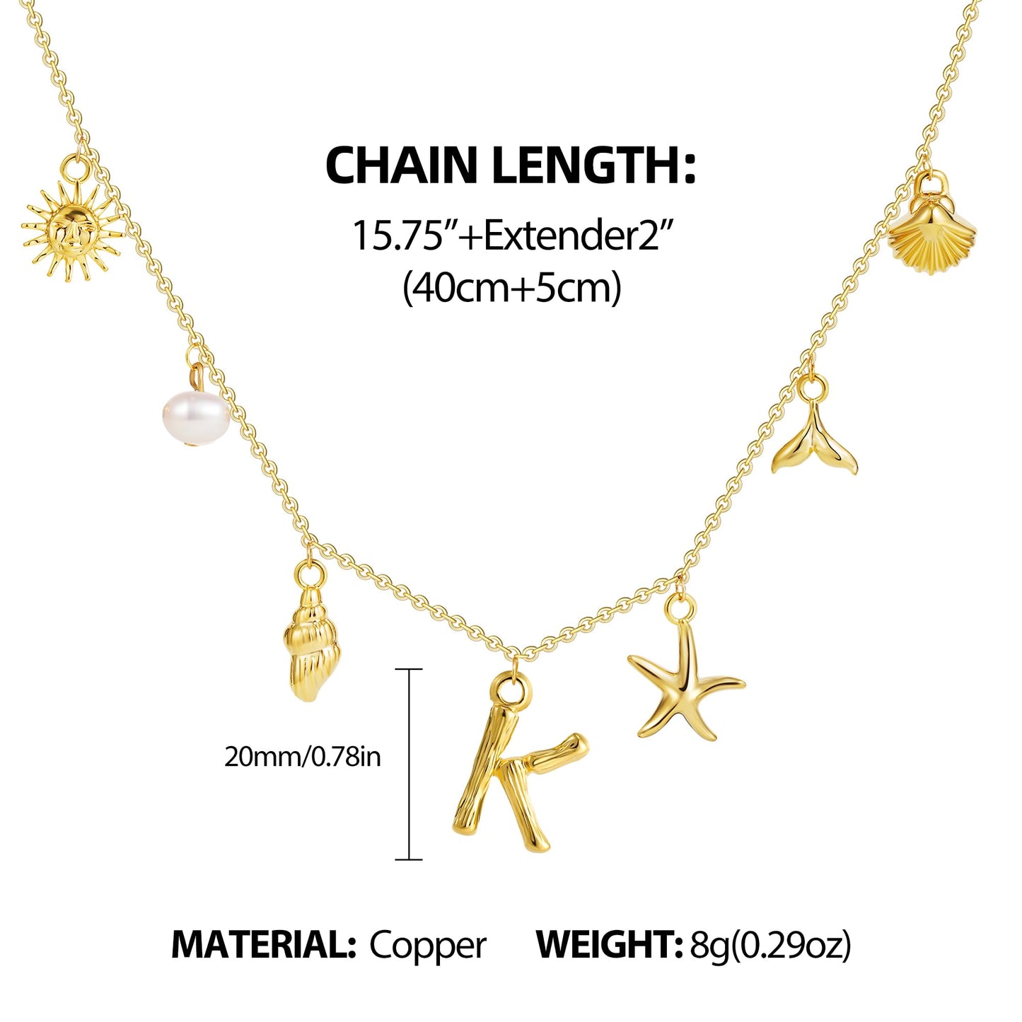 SLOONG Beach Accessories - 14K Gold Plated Letter Neckalce Freshwater Pearl Necklace Choker Boho Summer Seashell Beach Starfish Surfer Jewelry Gifts for Women