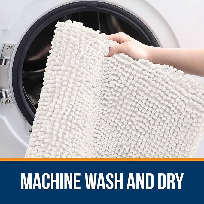 OLANLY Bathroom Rugs 44x24, Extra Soft Absorbent Chenille Bath Rugs, Rubber Backing Quick Dry, Machine Washable Bath Mats for Bathroom Floor, Tub and Shower, Home Decor Accessories, Ivory