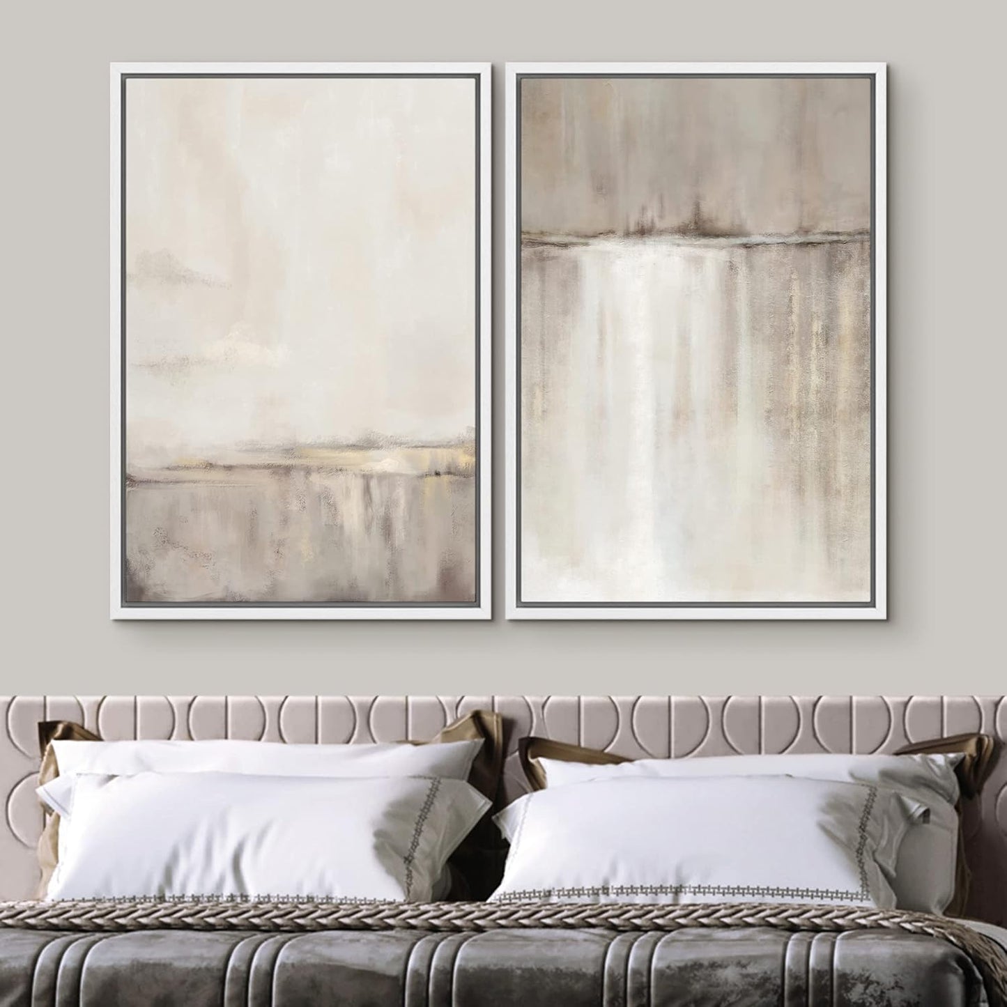 SIGNWIN Framed Canvas Print Wall Art Set Grunge Duotone Tan Landscape Abstract Shapes Illustration Modern Art Decorative Nordic Chic Relax/Zen for Living Room, Bedroom, Office - 16"x24"x2 White