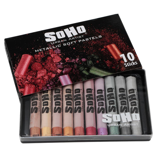 Soho Urban Artist Soft Pastels Set of 10 Iridescent Metallic Colors, Vibrant Pastel Sticks for Art, Drawing, Blending, Layering, Shading