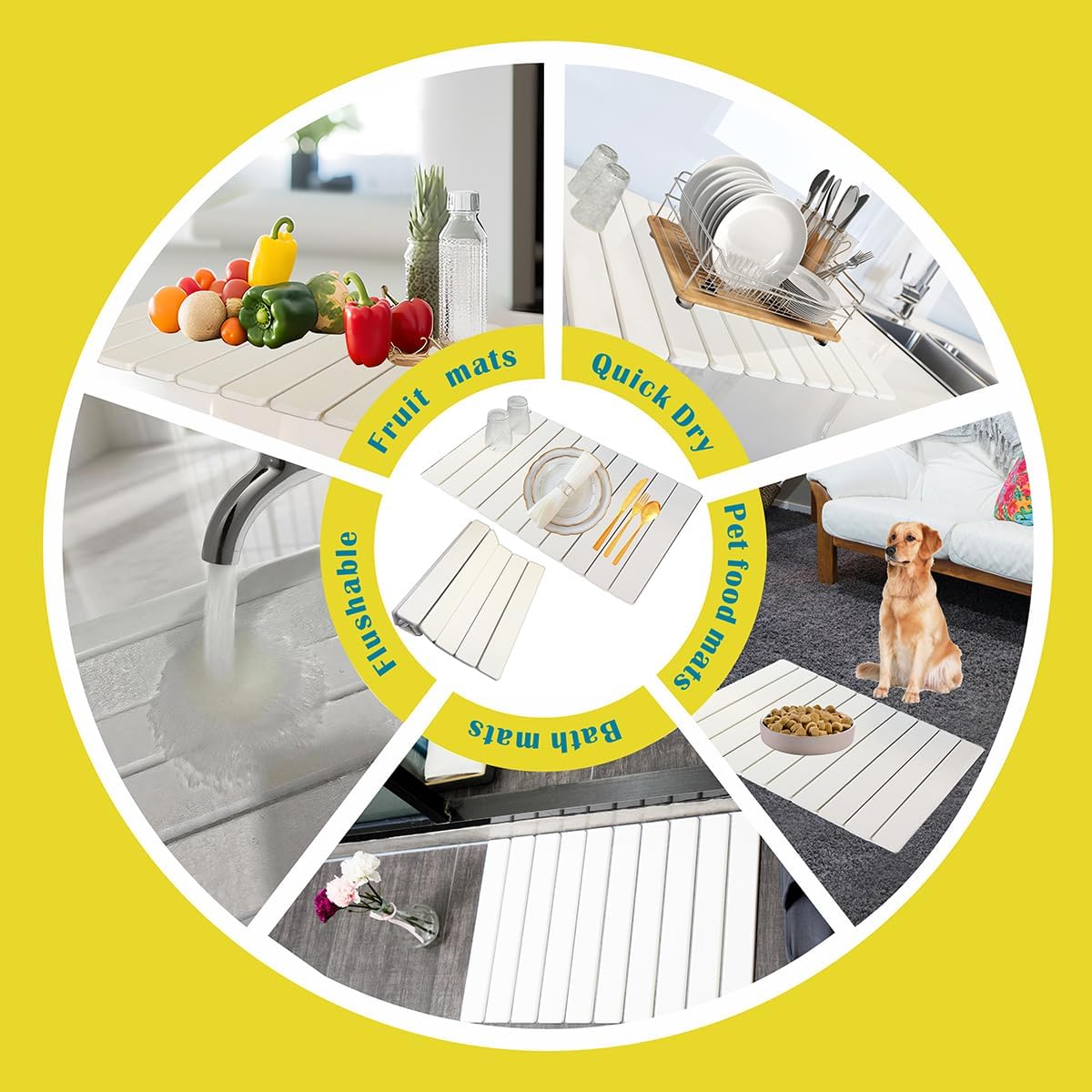 Large Stone Drying Mat for Kitchen Counter,24x16 Inch Fast Drying & Super AbsorbentDiatomaceous Earth Sink Mat, Collapsible DishDrying Stone for Dishes, Bottles, Cups, Matches Any Countertop