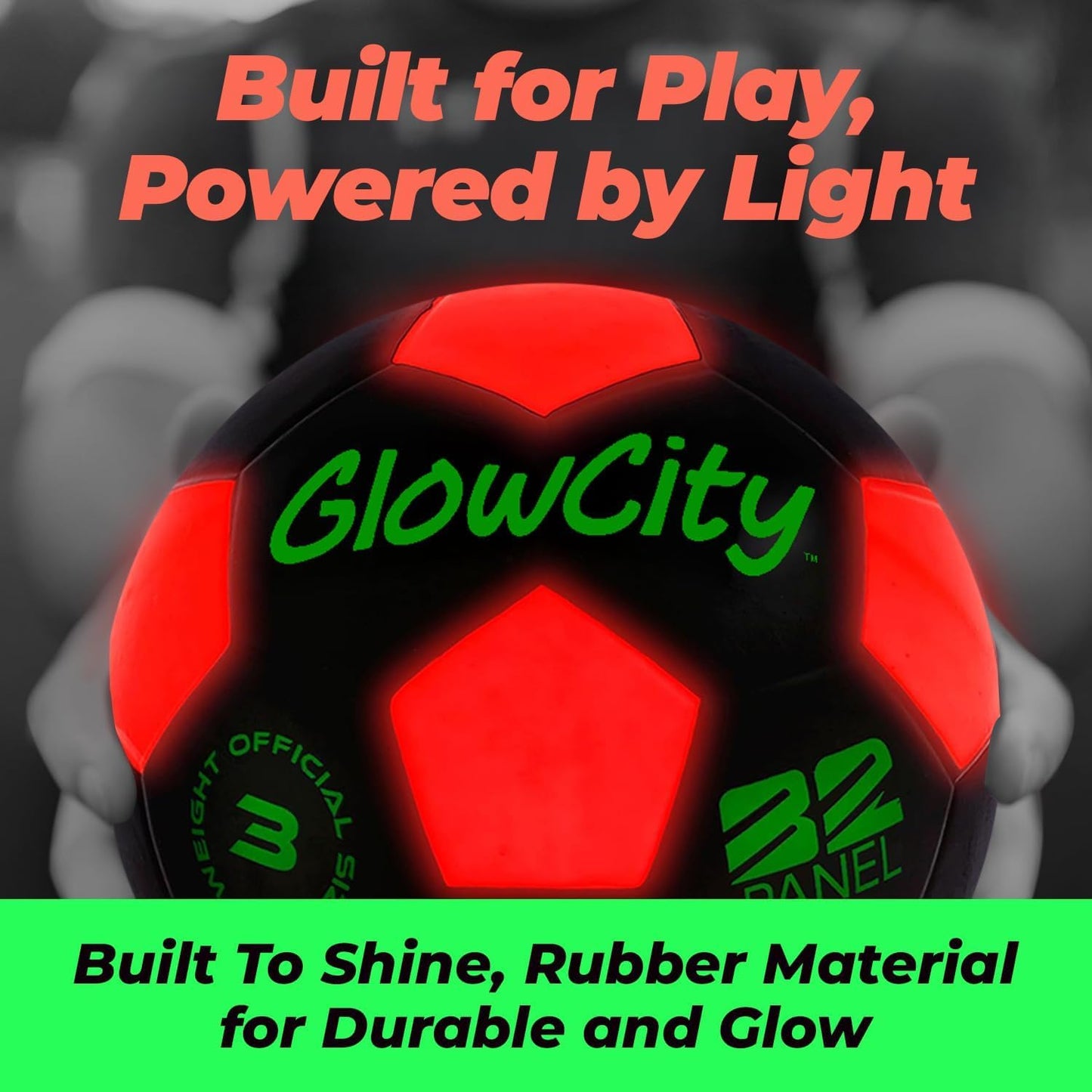 GlowCity Glow in The Dark Soccer Ball - Sizes 3, 4, 5 for Kids, Teens & Adults - Light Up Soccer Ball with 2 LED Lights - Sports Birthday Gifts Ideas for Boys & Teenagers Ages 6 7 8 9 10 11 12 13 14