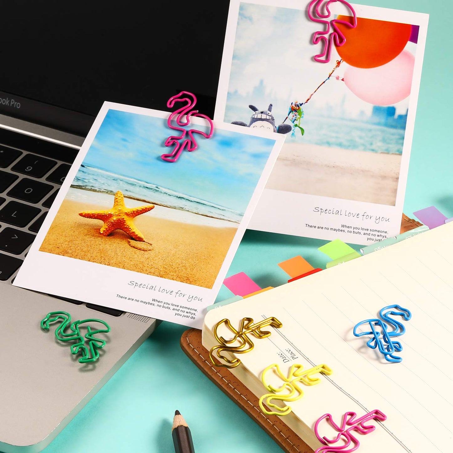 Frienda 105 Pieces Flamingo Paper Clips Flamingo Office Supplies Desk Accessories Metal Paper Clips for School Office Supplies