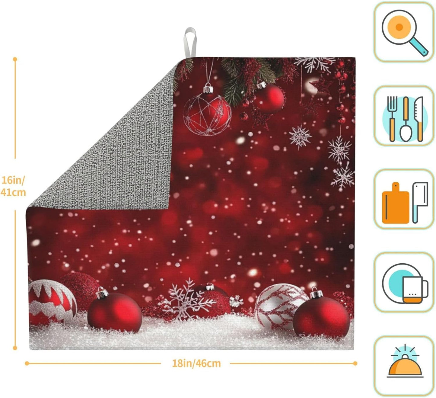 Dish Drying Mat Christmas Red Ball Winter for Kitchen Counter Absorbent 16x18 Inch Microfiber Dishes Plate Glass Dry Draining Pad Reversible Washable