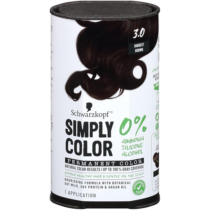 Schwarzkopf Simply Color Permanent Hair Color, Darkest Brown | 3.0 Shade | Pack of 2