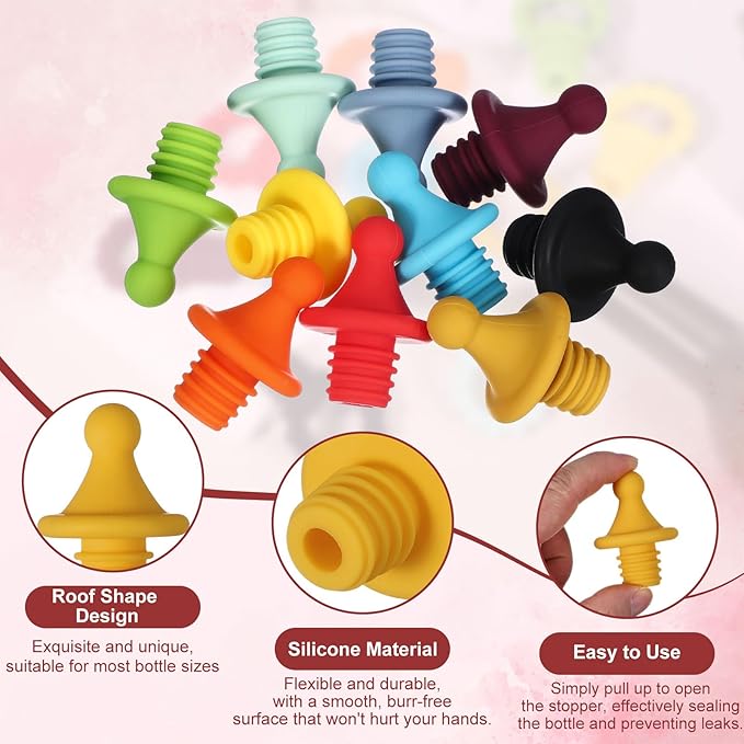 uxcell 3 Pcs Silicone Roof Shape Wine Stopper, Reusable Wine Stoppers Airtight Leak-proof Bottle Plug Liquor Saver with Beer Beverage Bottle Stopper for Bar Holiday Party, Dark Yellow