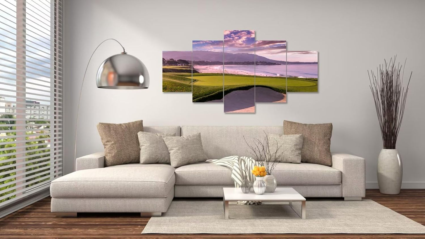 Pebble Beach Golf Course Hole 9th Wall Art Pictures Monterey California Golf Course Wall Decor for Living Room Bedroom Bathroom Home Decorations Canvas Prints Framed Ready to Hang(50''W x 24''H)