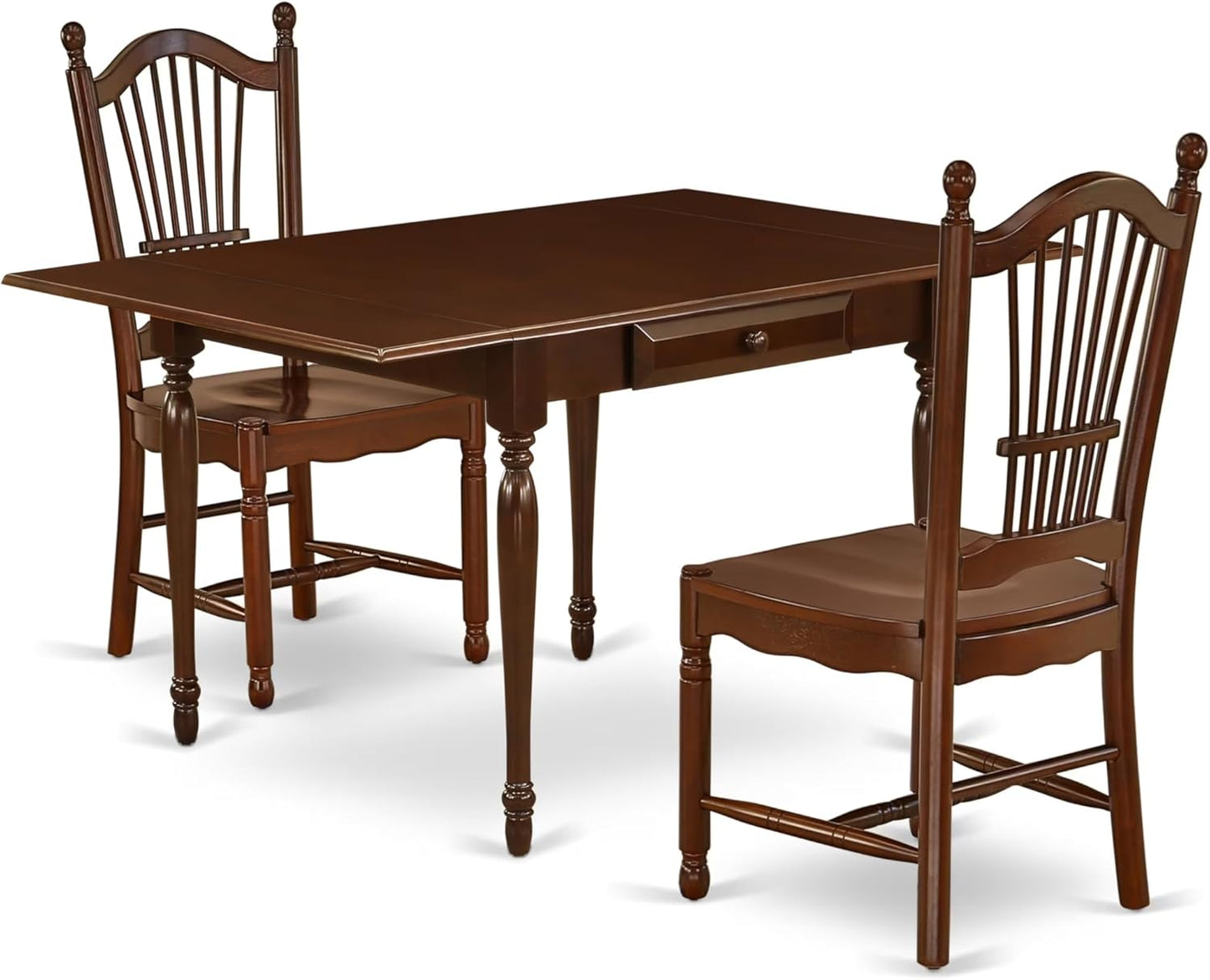 East West Furniture MZDO3-MAH-W 3 Piece Dining Room Furniture Set Contains a Rectangle Kitchen Table with Dropleaf and 2 Dining Chairs, 36x54 Inch, Mahogany