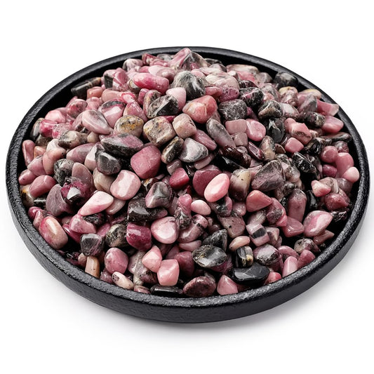 SigMntun Polished Rhodonite Crystal Chips 200 Pcs - 0.3" 10 oz Tumbled Stone Chips Crushed Sea Glass Stones Healing Reiki Crystal Making Home Decoration
