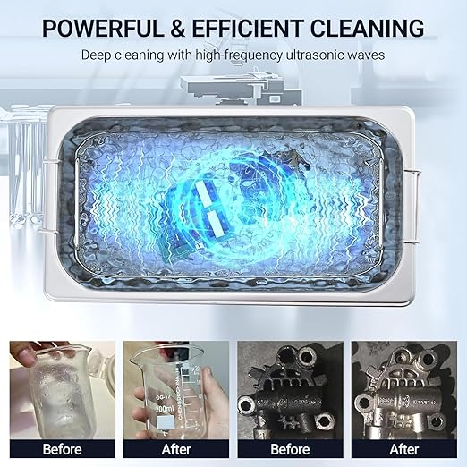 Industrial Heated Ultrasonic Cleaner 6.5L 180W 40kHz，Digital Timer & Temperature Control 0-80°C，Stainless Steel Tank for Tools, Electronics, Jewelry, and Precision Parts