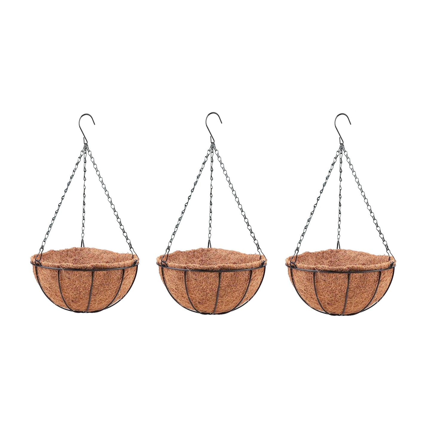 LaLaGreen Hanging Baskets for Plants (3 Pack, 10 Inch) Hanging Planter Outdoor with Coco Liner, Metal Wire Flower Basket Pots Holder Hanger Hook Deck Patio Porch Garden Balcony Outside Decoration