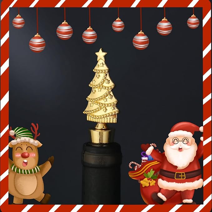 Wine Bottle Stopper,3 Pieces Christmas Snowflake Tree Deer Decorative Wine Bottle Stopper,Metal Reusable Wine Bottle Stoppers for Wine, Champagne and Beer Collection (Christmas Set)
