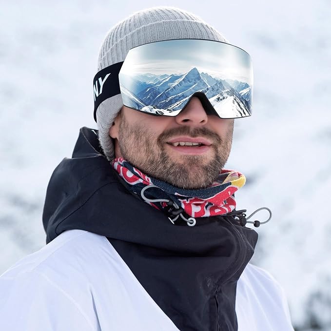 Ski Goggles for Men Women,Frameless UV Protection OTG Anti-fog Snowboard Snow Skating Goggles