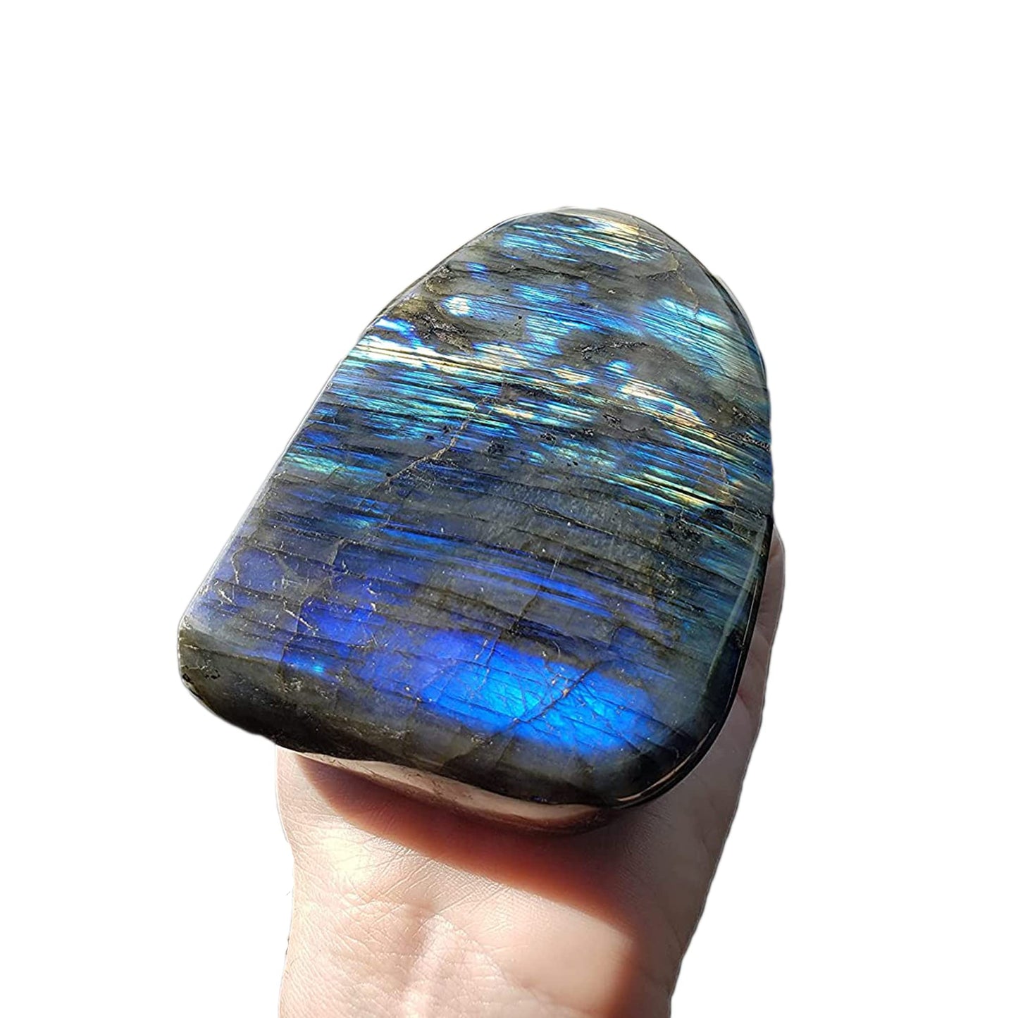 JIC Gem Class 1 Labradorite Palm Stone Crystal, Polished Healing Pocket Worry Stone for Anxiety Stress Relief 1.3-1.5lb