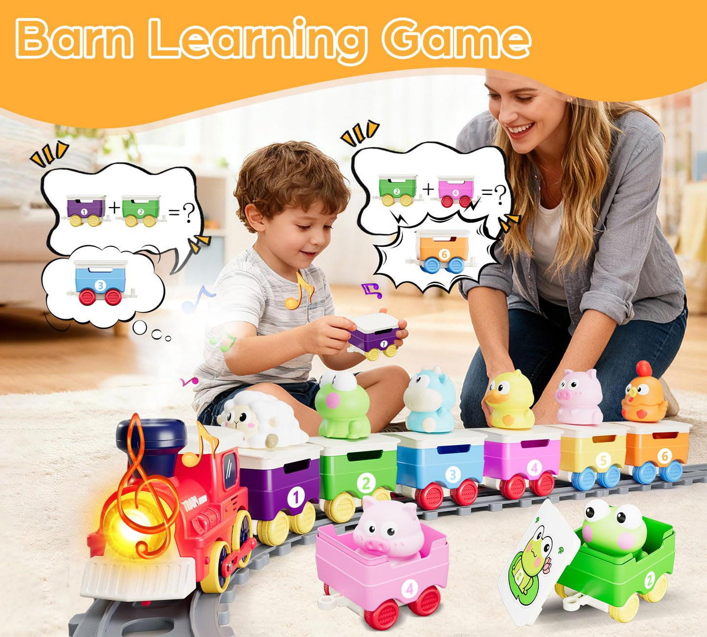Toddler Train Track Toys,Electric Farm Animal Train Set, Realistic Steam Lights Sound, Interactive Boy Gift Toy, Animal Finger Play, Barn Number Game，Educational Gifts for Smart Kids 1 2 3 Years Old