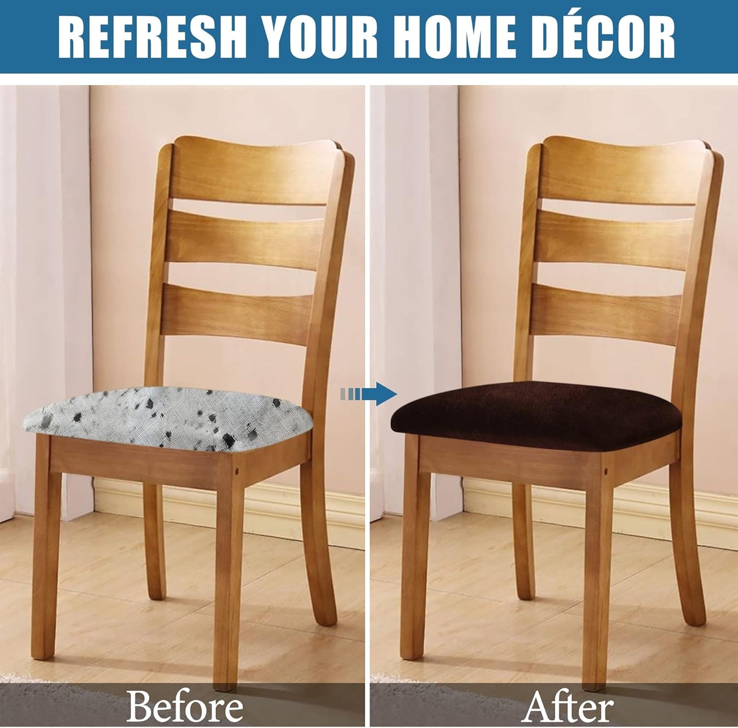 Smiry Velvet Seat Covers for Dining Room Chair Set of 4, Stretch Fit Removable Washable Chair Seat Cushion Protector Slipcovers with Ties, Coffee