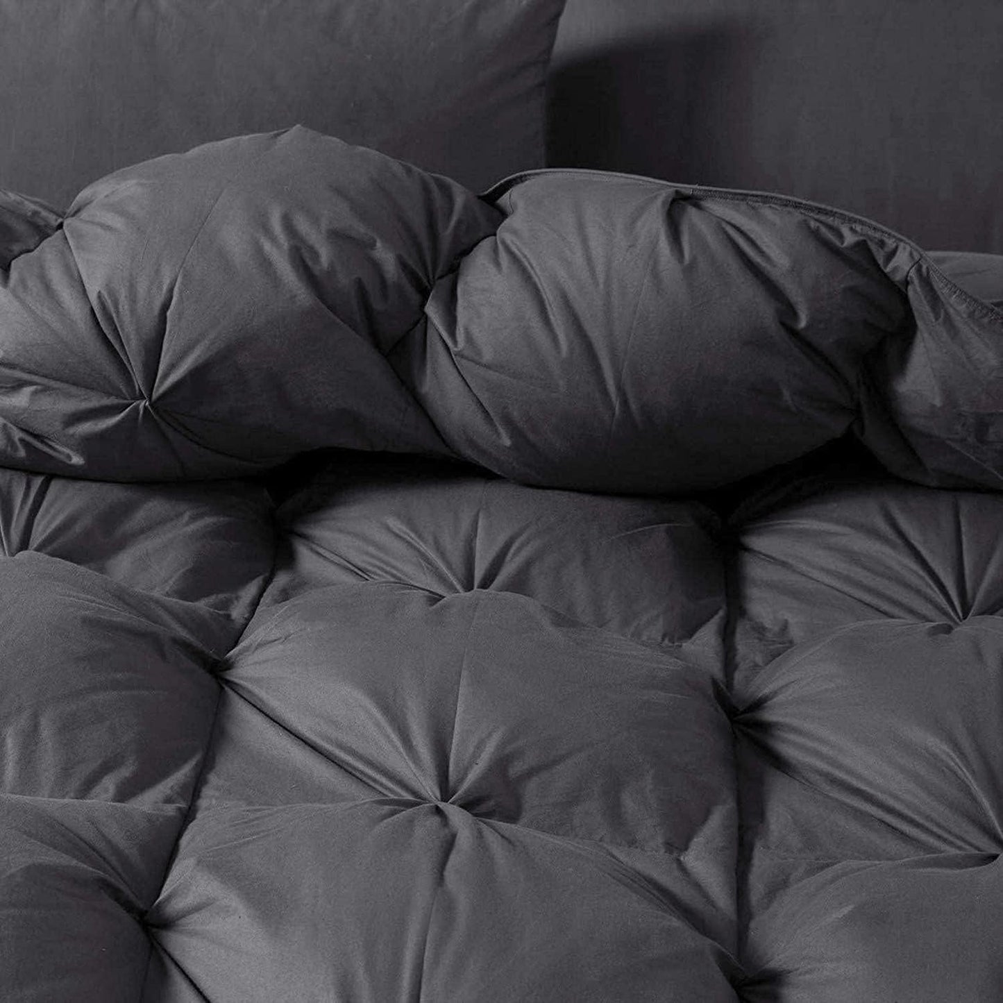 Luxurious Heavyweight Goose Down Feather Fiber Comforter, Exquisite Pinch Pleat Design, Oversize California King/Cal King 108 x 98, 100% Egyptian Cotton, 90 oz Fill Weight, Gray
