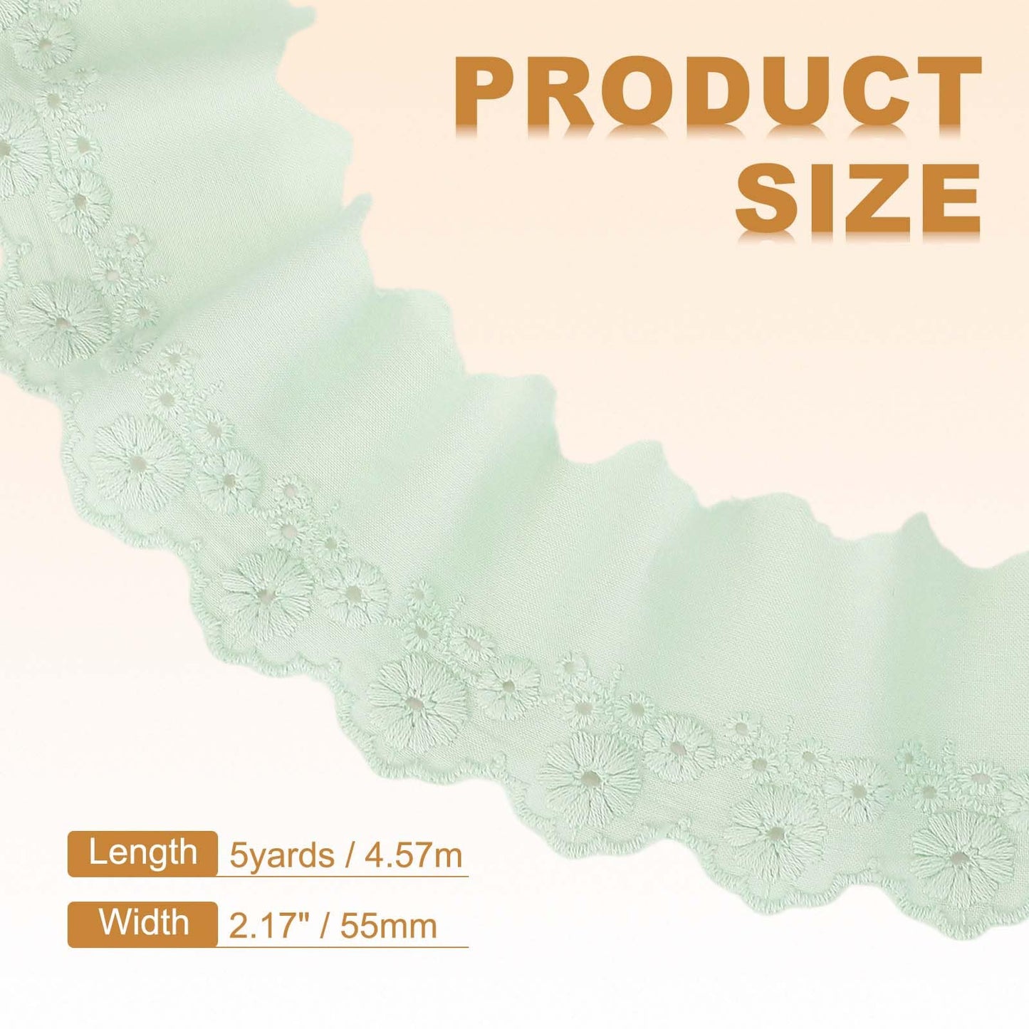 uxcell 5 Yards Eyelet Lace Trim, 2.17 Inch Wide Floral Cotton Lace Ribbon Embroidery Ruffle Ribbon Trim for Sewing Dress Apron Pillow Clothes Bag Decoration, Light Green