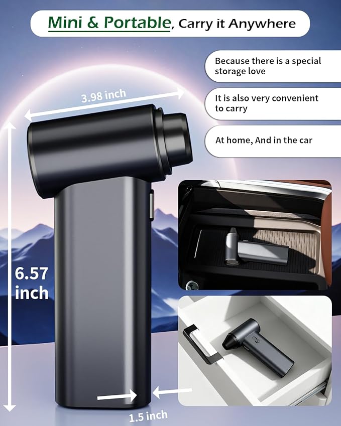 Compressed Air Duster, Electric Air Duster 130000RPM Cordless Rechargeable Motor Portable Blower, Adjustable Mini Blower for Computer, Keyboard, Outdoor, House and Car, Replaces Compressed Air Cans