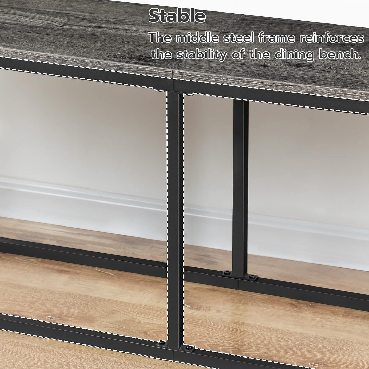 HOOBRO Dining Bench, 47.2 Inch Industrial Style Kitchen Table Bench, Steel Frame, Easy to Assemble, for Kitchen, Dining Room, Charcoal Gray and Black BC12CD01