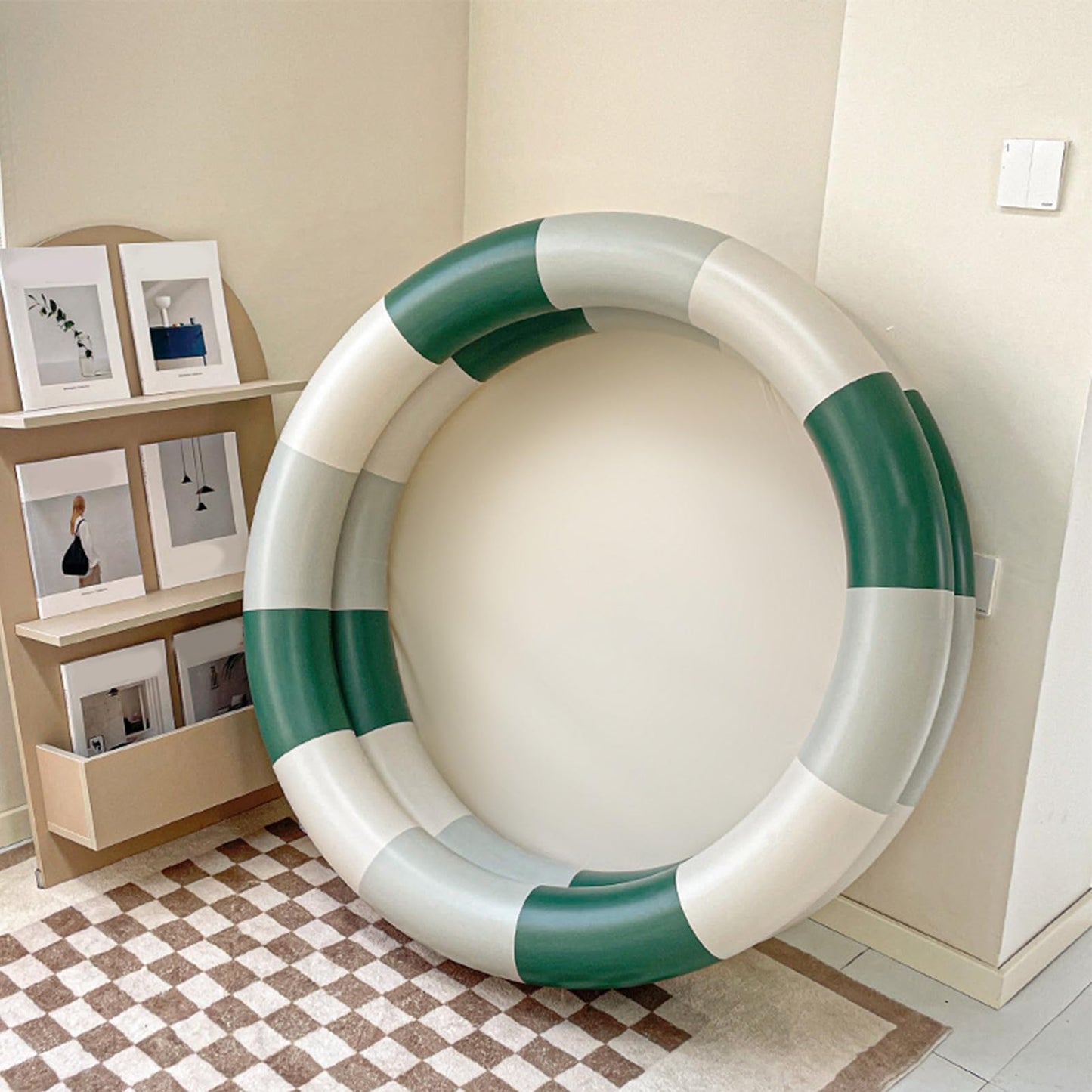 Inflatable Baby Retro Swimming Pool Family Cute Style Thickened Water Pool for Kids Indoor Outdoor Play (Green Stripe)