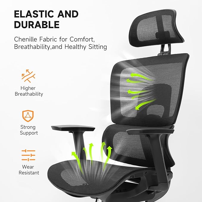 NearHub EC20 Ergonomic Office Chair for Big and Tall 6'5" Tall Max, 400Lbs Computer Desk Heavy-Duty Office Gaming Chair with Adjustable Features, High-Back Design, and Premium Comfort for Office,Home