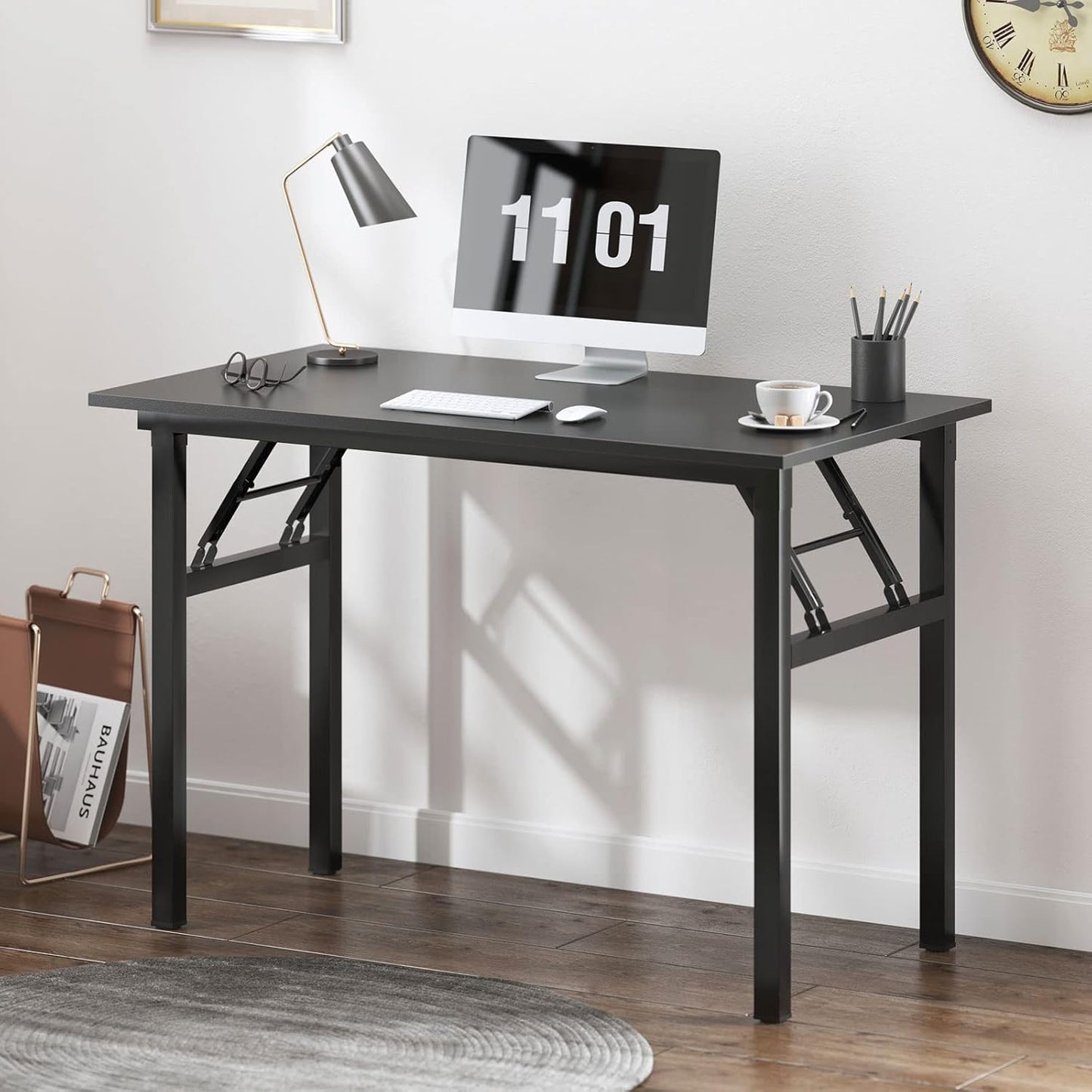 SDHYL 39 inchesNo Assembly Foldable Computer Desk for Home Office Workstation, Study and Writing, Black