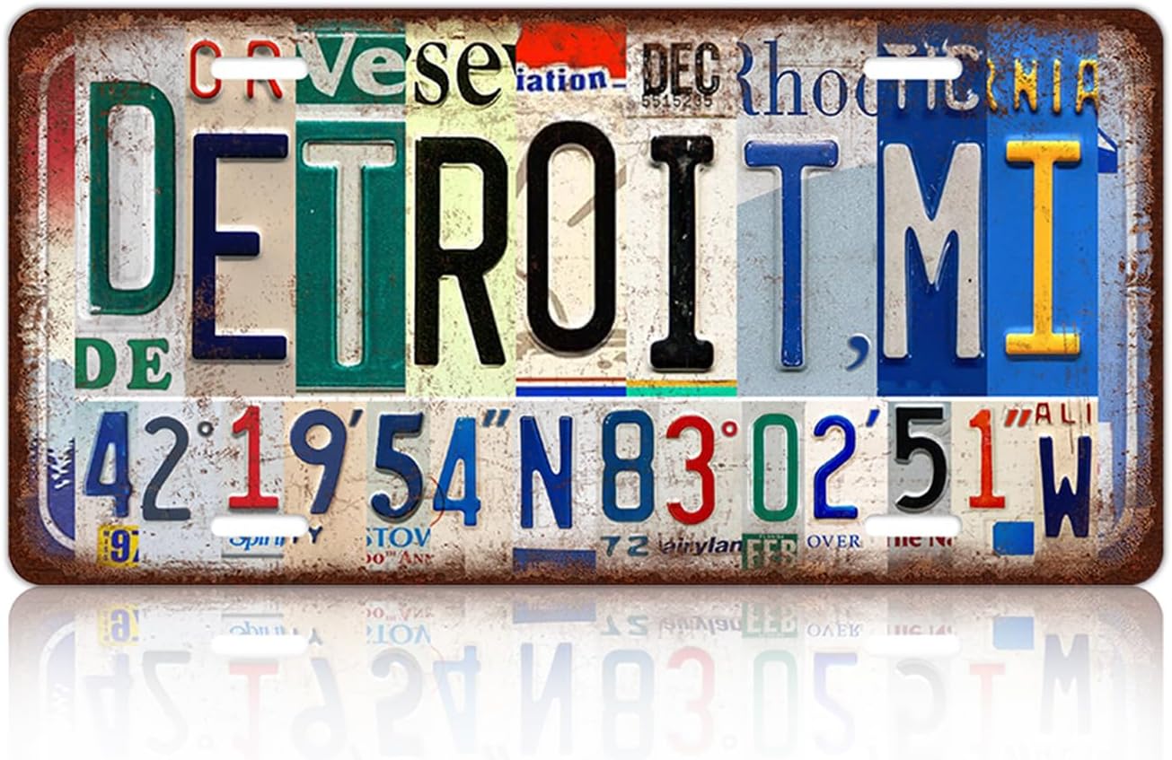 Vintage City Wall Decor Detroit,Mi License Plate Metal Sign Tin Signs Poster