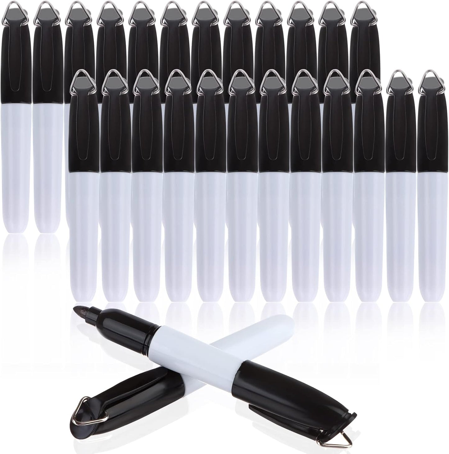 50 Pcs Mini Permanent Markers with Clips Black Golf Ball Marker Pen Ink Pens Dry Erase Markers with Triangle Hook Golf Keychain Clips Badge Black Ink for Office School Outdoor Activities,Fine Point