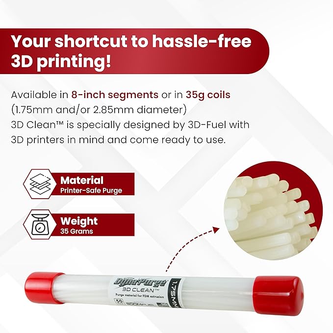 3D Fuel 3D Clean Printer Nozzle Cleaning Filament, Made in USA | 50 Sticks 1.75mm +/- 0.03mm